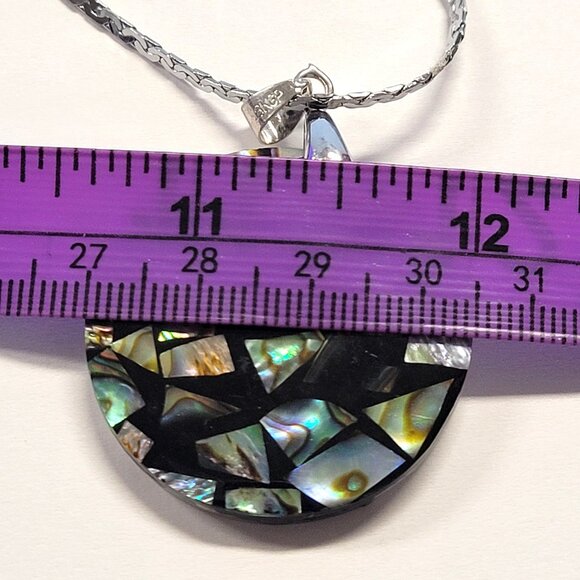 Mens Abalone Pendant Chain Round Genuine Abalone Pendant Necklace - Picture 7 of 9